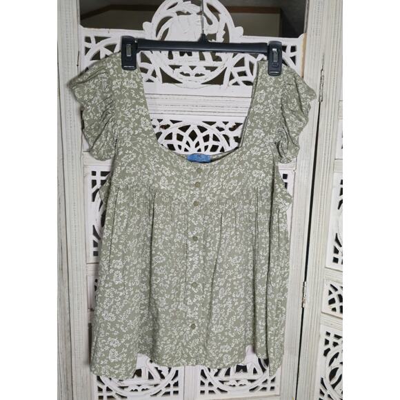 CeCe Women's Off-the-Shoulder Blouse L Sage Green with Ruffled Sleeves - Picture 5 of 5